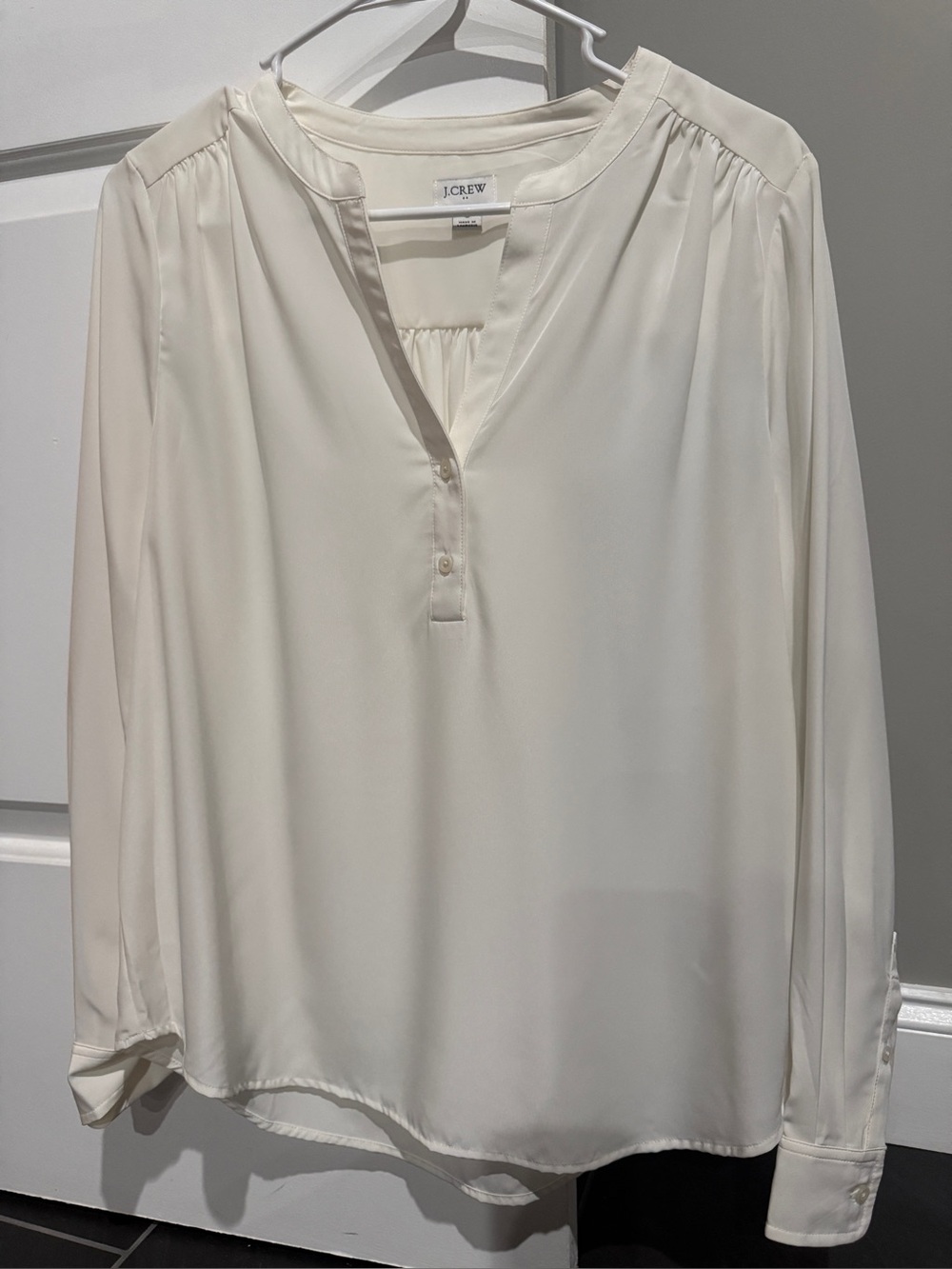 J. Crew Cream Split-Neck Long-Sleeve Blouse
